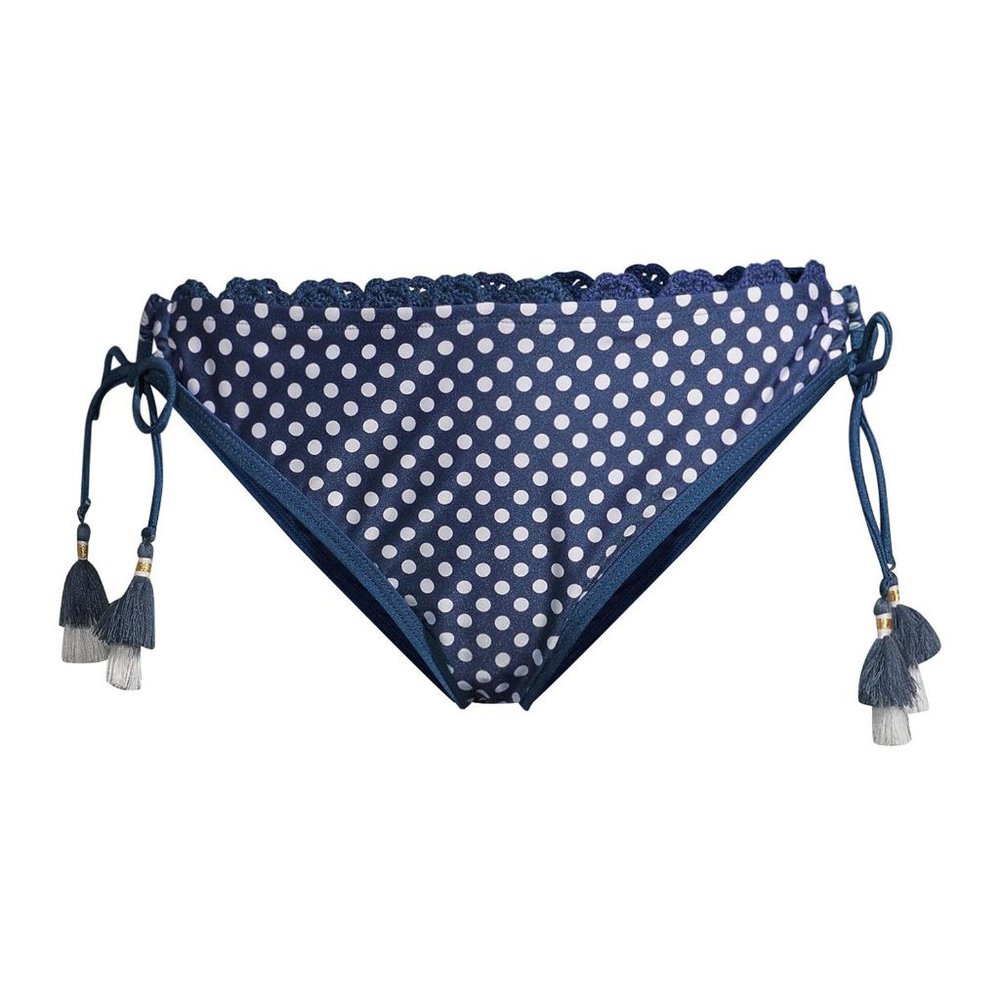 Swimsuit Bikini Bottom Blue Polka Dots Crochet String Ties Side Tie Tassels